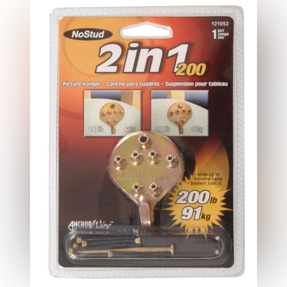 Hilllman No Stud 200 lb Metal Drywall Picture Mirror Hanger Strong 121052